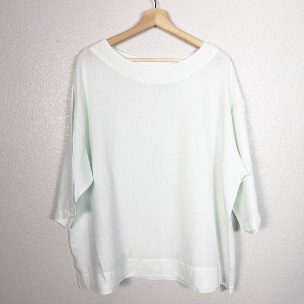 Bryn Walker Linen Top Sz S Pale‎ Green Boat Neck Oversized Boxy Short Sleeve